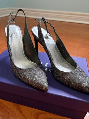 Stuart Weitzman Slingback Silver Metallic Heels